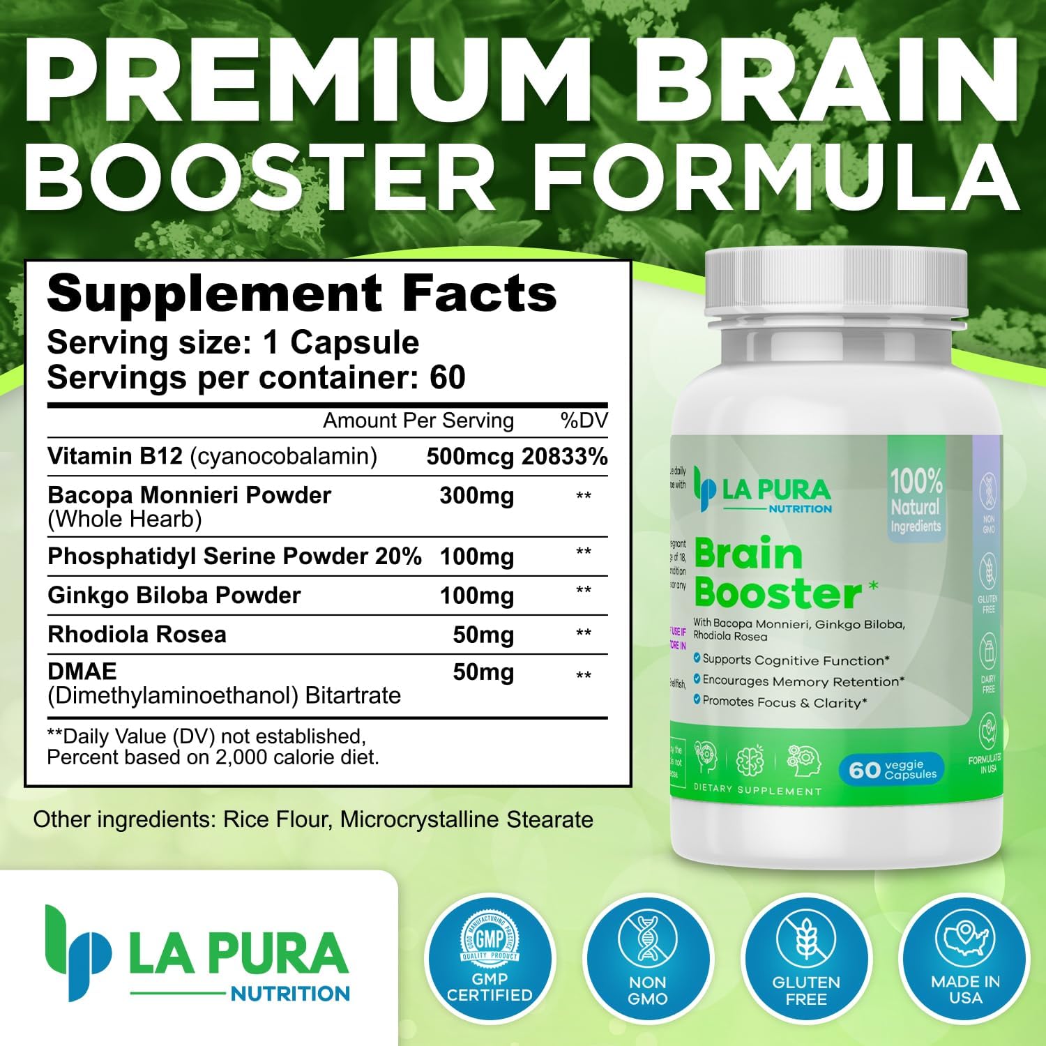 Brain Booster Supplement, 60 Veggie Capsules